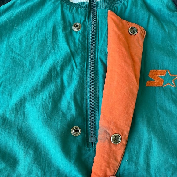 VTG Starter Jacket NFL MIAMI DOLPHINS Puffer Coat w Hood Mens Large Pullover - Picture 6 of 16